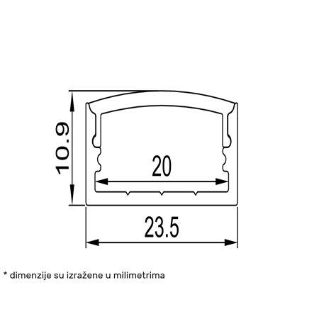 Aluminijumski ugradni sivi komplet LED profil dubine 10 mm