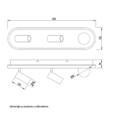 VESTA 479 PLAFONSKA SVETILJKA 18W+2*5W+3W 3000K CRNA