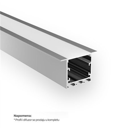 Ugradni LED aluminijumski profil i difuzor u jednom pakovanju.