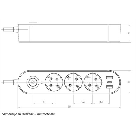 3/3met, 2 USB, TIP C PRENOSNA PRIKLJUČNICA GS03KU